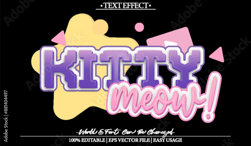 Kitty Meow Vector Text Effect Editable Alphabet Kawaii Cute Anime Girl Gamer Funny Pop Kids