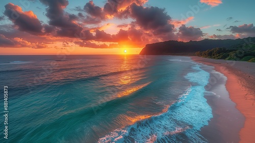 Golden Sunset at Ehukai Beach Park Pipeline - Surfing Mecca on North Shore of Oahu, Hawaii photo