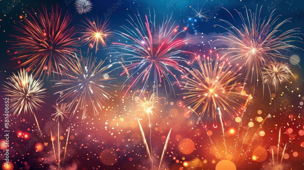 A vibrant fireworks display illuminates a summer festival evening, with colorful bursts of light over a serene cityscape and tranquil waters, surrounded by mountains and trees. A vibrant fireworks display illuminates a summer festival evening, with colorful bursts of light over a serene cityscape and tranquil waters, surrounded by mountains and trees.