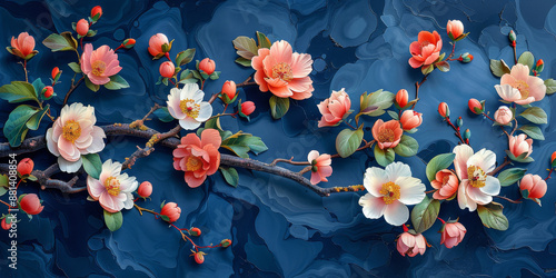 Wallpaper Mural パネルの壁アート、壁の装飾、花のデザインの大理石の背景 Torontodigital.ca