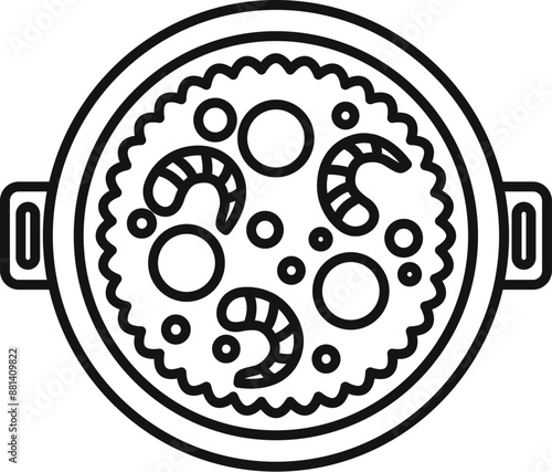 Line art icon of a paella pan cooking, perfect for representing spanish cuisine and mediterranean food