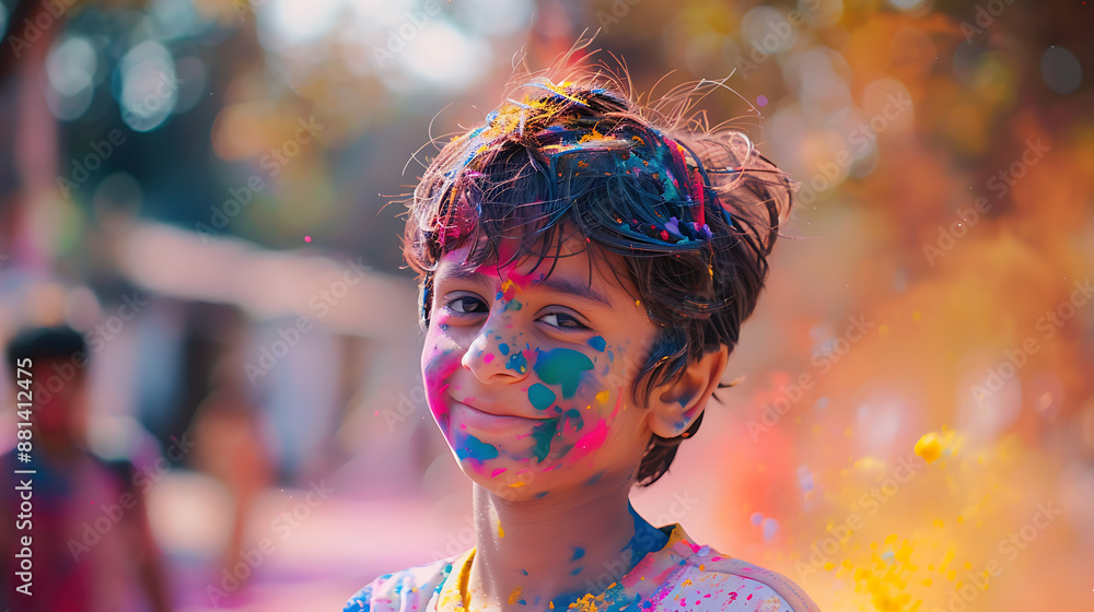 South Asian Indian kids enjoying holi color game South Asian Indian kids enjoying holi color game