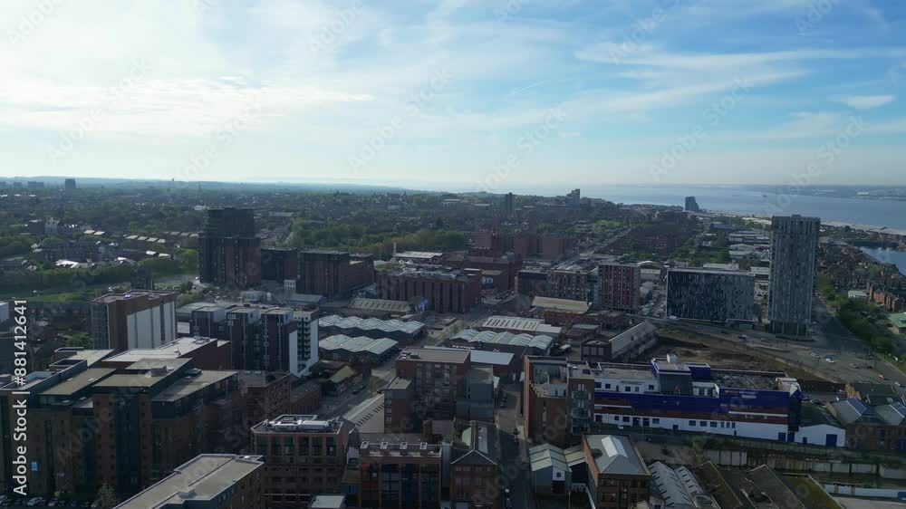 Aerial View of Historical and Modern British City Centre of Liverpool, The Maritime city in northwest England, United Kingdom. May 5th, 2024 Aerial View of Historical and Modern British City Centre of Liverpool, The Maritime city in northwest England, United Kingdom. May 5th, 2024