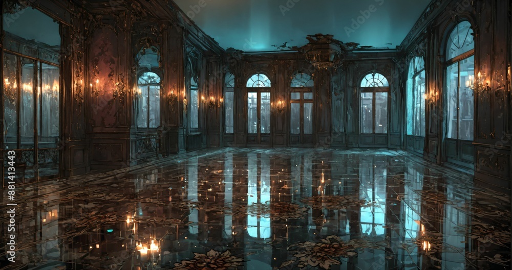 beautiful interior of mansion palace house entrance doorway with floral embellishments to balcony terrace and ballroom with tall art deco windows and art nuevo gothic design. beautiful interior of mansion palace house entrance doorway with floral embellishments to balcony terrace and ballroom with tall art deco windows and art nuevo gothic design.