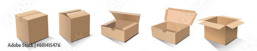 carton vector with brown color as delivery houshold cardboard threedimensional box, for moving, packaging or packing some product in object transportation. Isolated on white background.