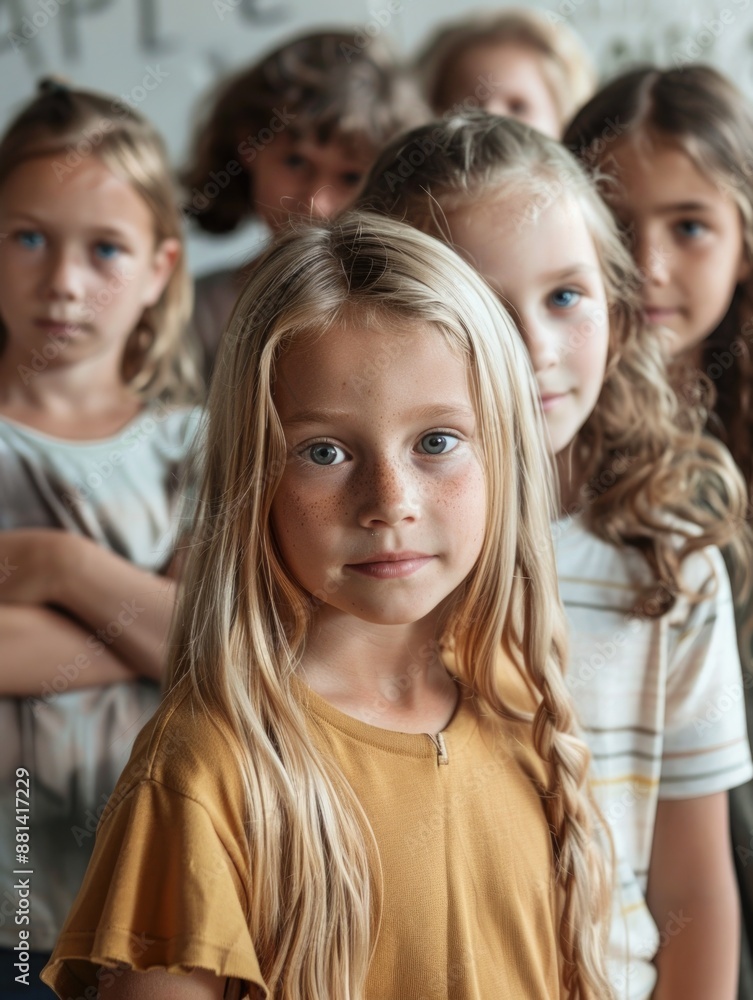 A group of children standing side by side A group of children standing side by side
