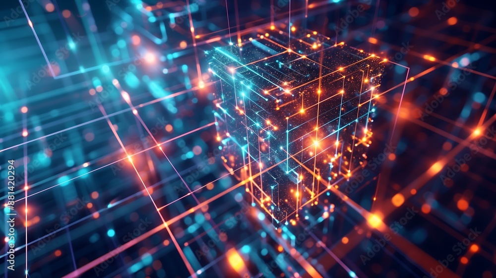 Obraz premium cube abstract background with glowing lines