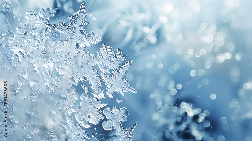 Close-Up of Delicate Snowflakes on a Blue Background Close-Up of Delicate Snowflakes on a Blue Background