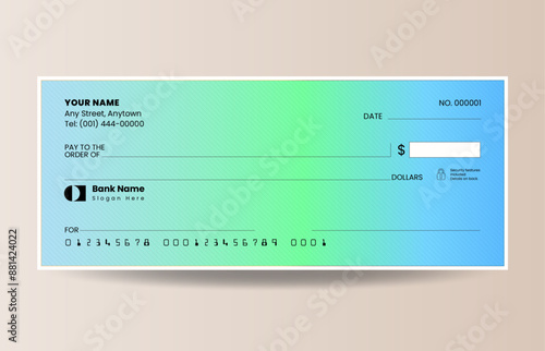 Gradient blank check template, blank check, bank cheque design, vector format