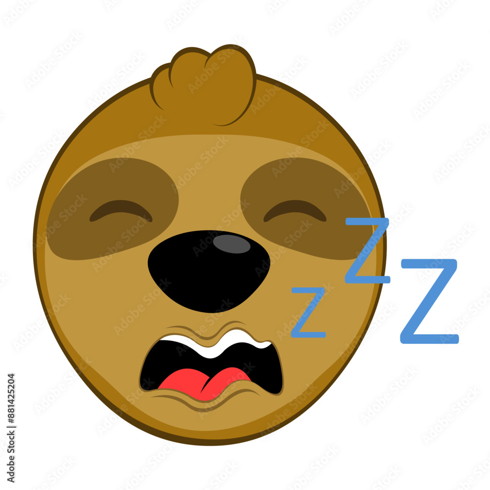 vector illustration face bear sloth character animal cartoon, snoring with mouth open and text zzz vector illustration face bear sloth character animal cartoon, snoring with mouth open and text zzz