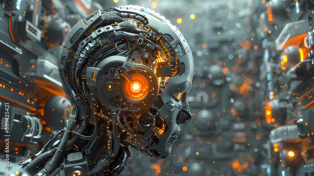 Fototapeta premium Robot using digital technology connection. 3D rendering on big data network connection background, Science and artificial intelligence technology.