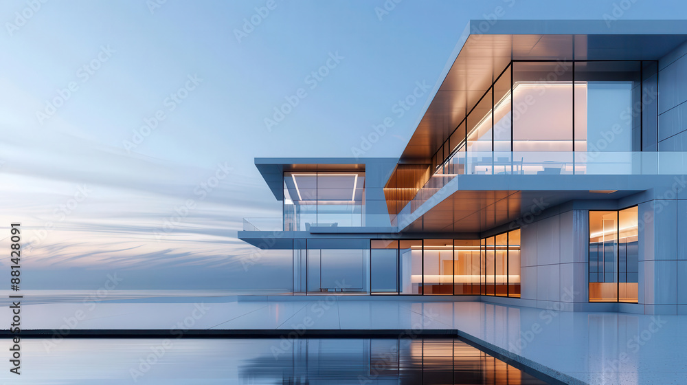 Fototapeta premium Minimalist architecture with innovative facade, creativity, sleek design