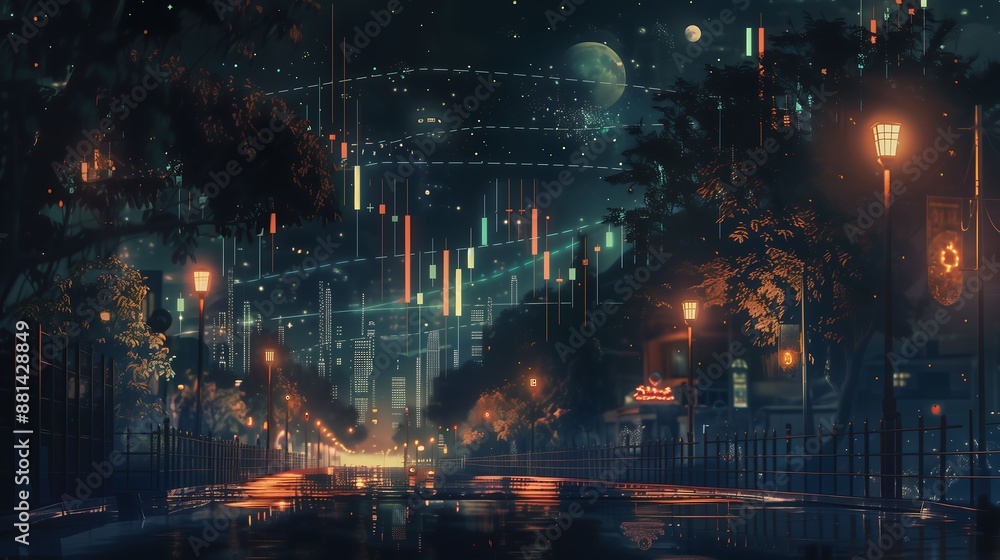 Fototapeta premium business background market charts in the night