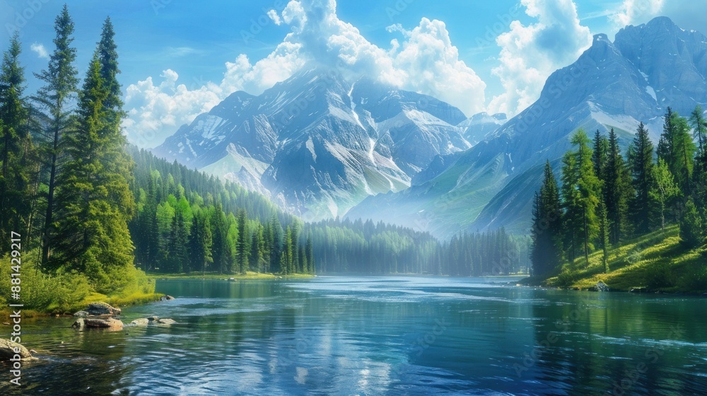 Serene Mountain Lake with Pristine Waters Serene Mountain Lake with Pristine Waters