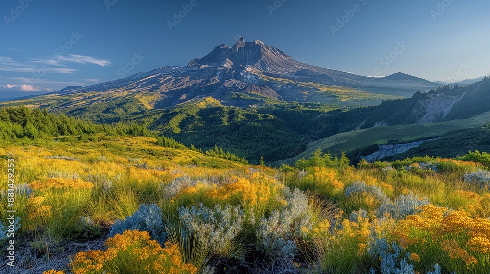 Majestic Panoramic View of Mount St. Helens Volcano in USA Majestic Panoramic View of Mount St. Helens Volcano in USA