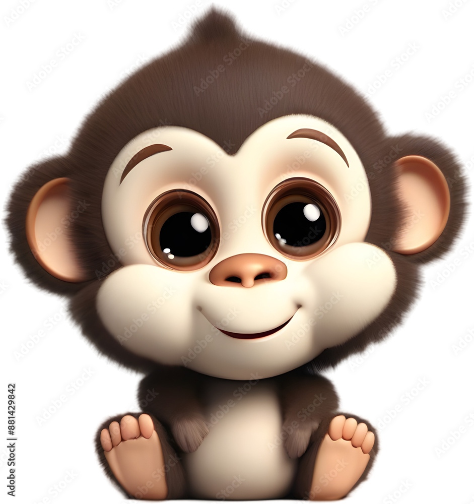 Fototapeta premium Adorable Cartoon Monkey Illustration with Fluffiness. 