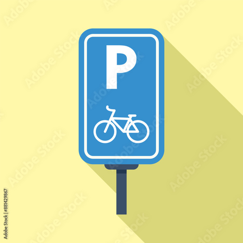 Blue bicycle parking sign showing parking space for bikes with long shadow