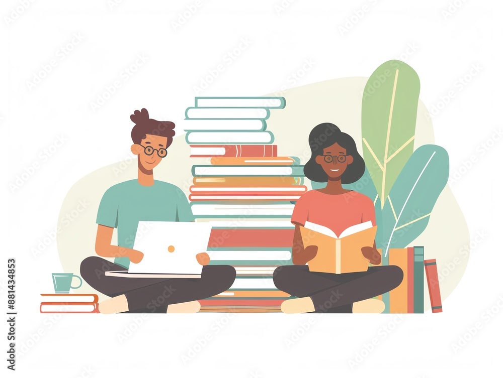 Online tutoring session, oneonone interaction, flat design illustration Online tutoring session, oneonone interaction, flat design illustration