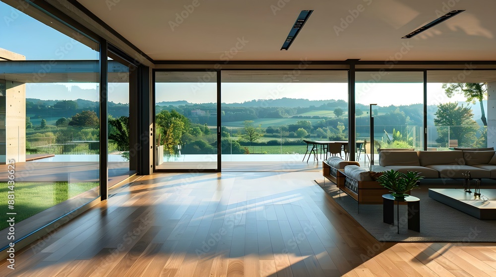 Beautiful interior of a modern villa view from veranda Beautiful interior of a modern villa view from veranda