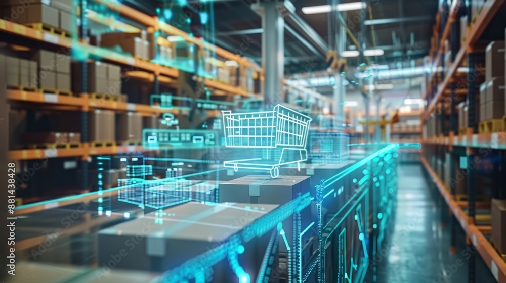 Smart warehouse management system using augmented reality technology to identify package picking and delivery . Future concept of supply chain and logistic business Smart warehouse management system using augmented reality technology to identify package picking and delivery . Future concept of supply chain and logistic business