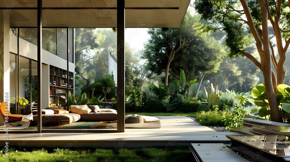 Beautiful interior view of a modern villa from the veranda Beautiful interior view of a modern villa from the veranda