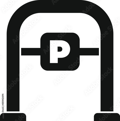 Parking barrier gate with letter p sign indicating a parking space