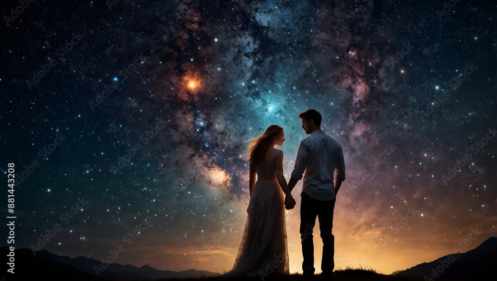 A love story unfolding under the shimmering lights of a galaxy ai_generated