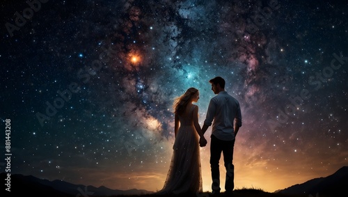 Obraz na płótnie A love story unfolding under the shimmering lights of a galaxy ai_generated w salonie