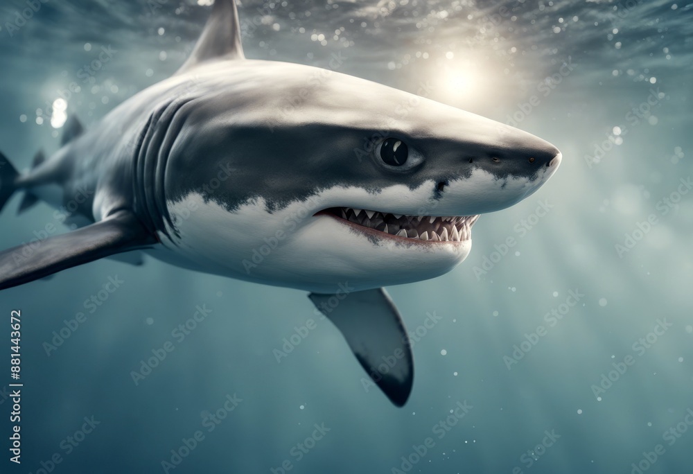 Naklejka premium white mouth danger shark aquatic large aggressive predator 3d great dangerous rendered marin sea