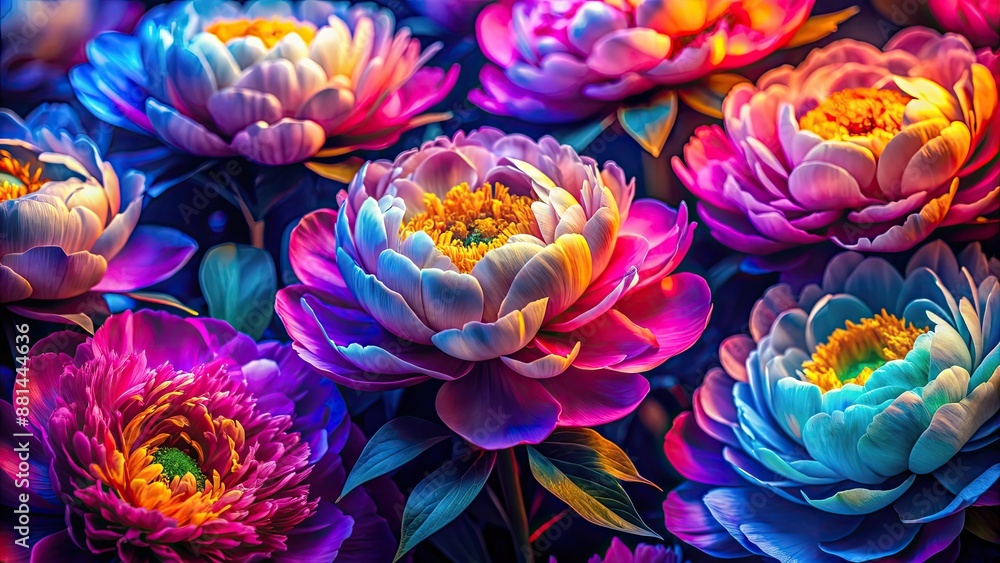 Vibrant close-up of neon peony flowers, beautiful, colorful, petals, bloom, nature, vibrant, close-up, stunning, floral, neon Vibrant close-up of neon peony flowers, beautiful, colorful, petals, bloom, nature, vibrant, close-up, stunning, floral, neon