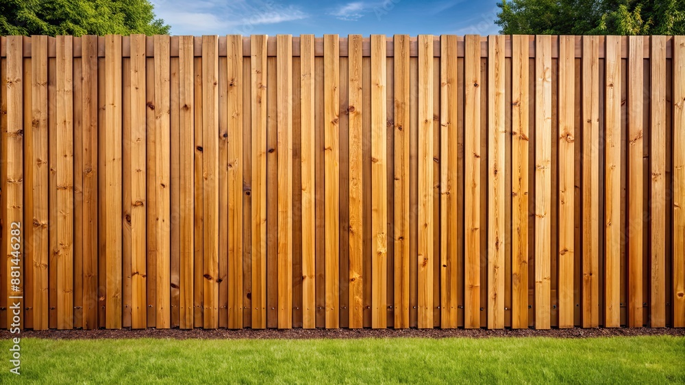 Fototapeta premium Wooden garden fence with vertical panels and horizontal boards , fence, wood, garden, panels, boards, brown, outdoor