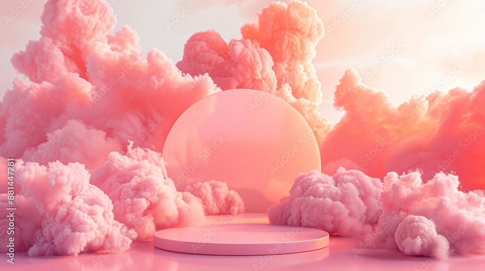 Round base, pink wallpaper, cloud pattern Round base, pink wallpaper, cloud pattern