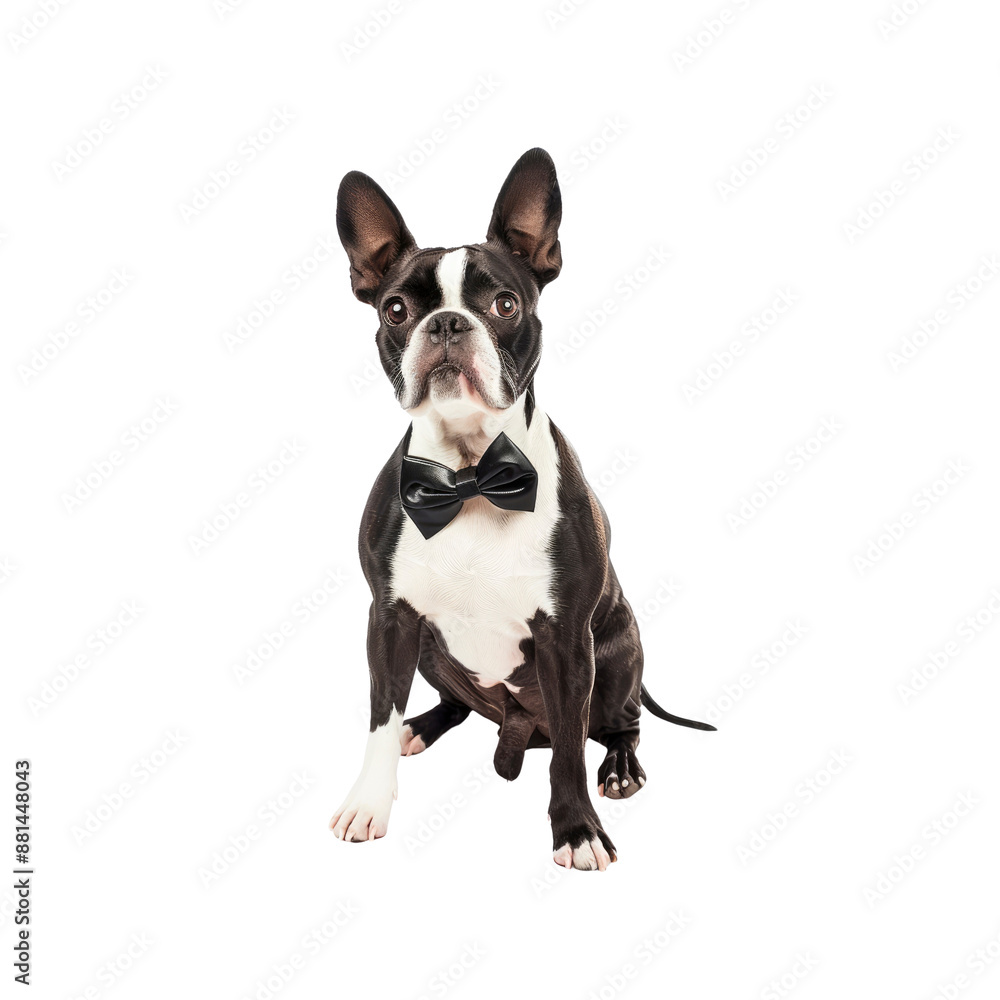 Fototapeta premium Boston Terrier Charms Guests, Isolated on transparent background