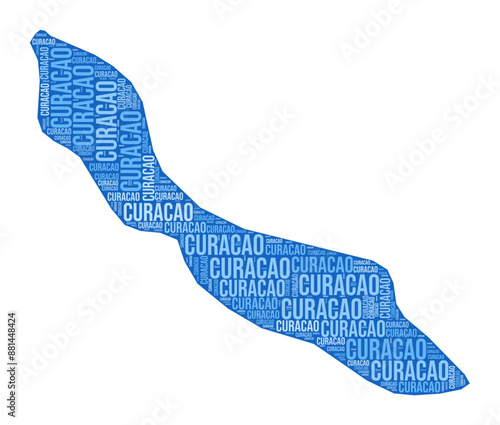 Curacao shape. Country word cloud with region division. Curacao colored illustration. Region names cloud. Vector illustration.
