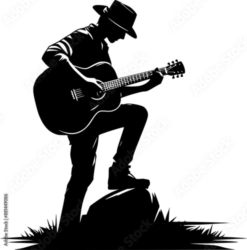 Silhouette Man playing guitar, country music singer with guitar , guitaris vector illustration
