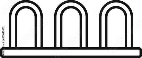 Minimalist outline icon of a bicycle parking rack with three slots, representing urban infrastructure and sustainable transportation