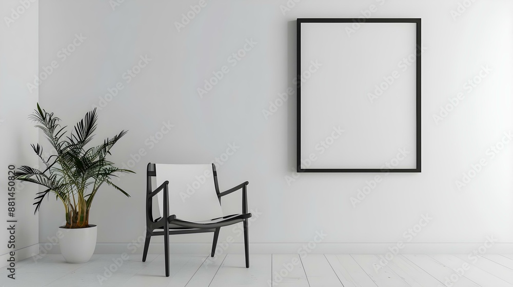 Blank picture frame mockup on white wall in a living room setting Blank picture frame mockup on white wall in a living room setting