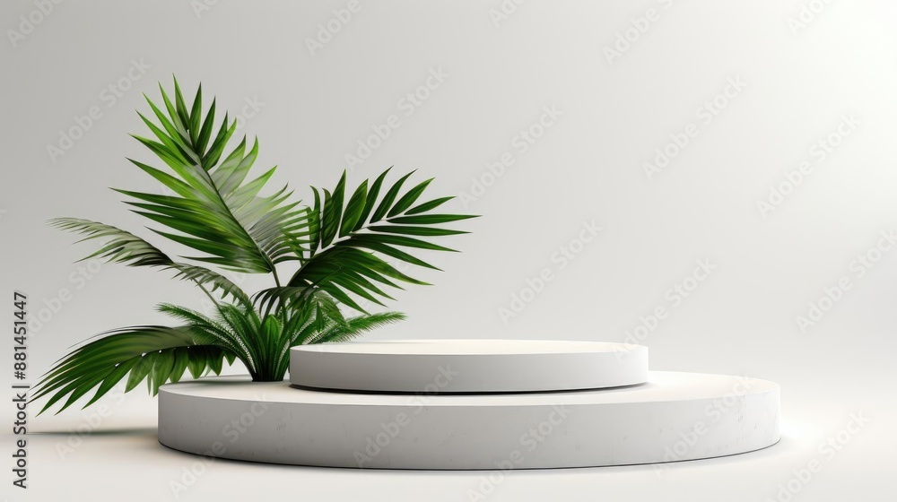 podium design for product display or product stand with leaf ornaments and minimalist background podium design for product display or product stand with leaf ornaments and minimalist background