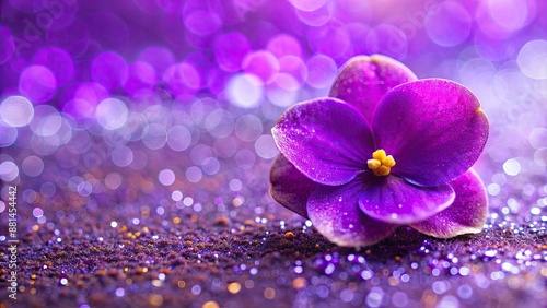 Macro shot of a purple African violet flower with glitter and wavy edge , African violet, domestic room, macro