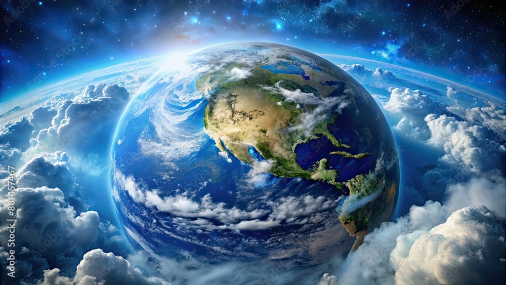 Planet Earth surrounded by blue oceans and white clouds, Earth, world, globe, environment, nature, planet, blue Planet Earth surrounded by blue oceans and white clouds, Earth, world, globe, environment, nature, planet, blue