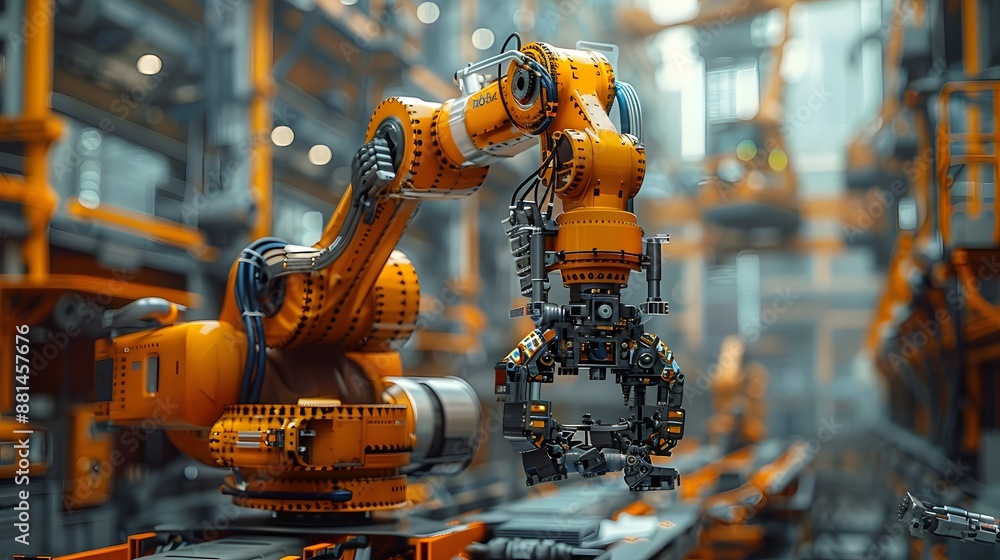 A robot is working in a factory - generative AI A robot is working in a factory - generative AI