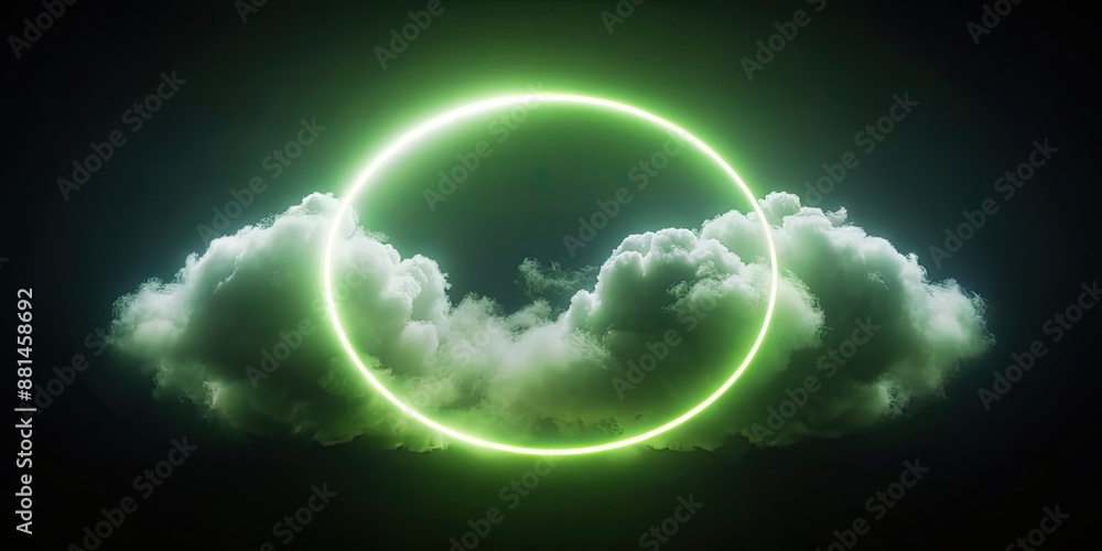Olive green neon light ring illuminating a cloud in tall dark night sky frame, neon, light, ring, cloud,night, sky Olive green neon light ring illuminating a cloud in tall dark night sky frame, neon, light, ring, cloud,night, sky