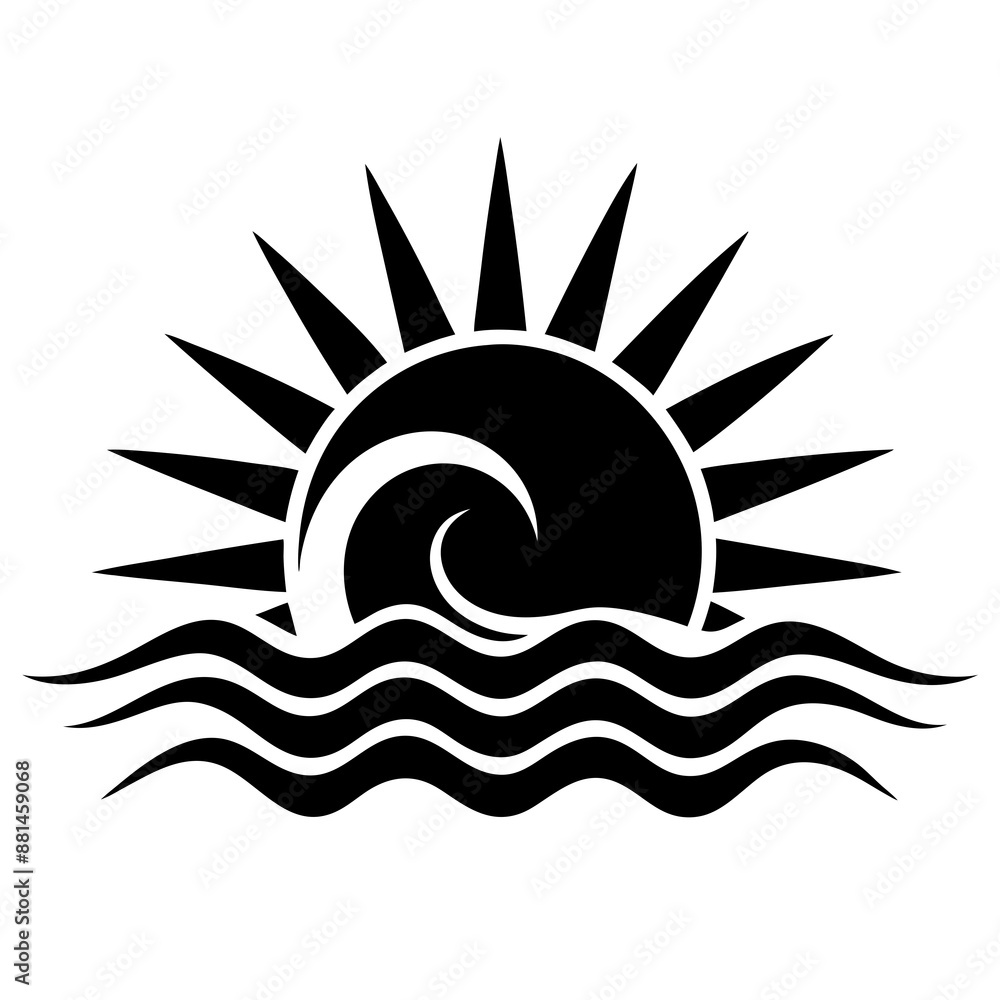 Sun sea wave logo, silhouette vector art illustration Sun sea wave logo, silhouette vector art illustration