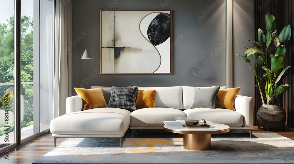 Stylish Living Room Interior with Abstract Frame Stylish Living Room Interior with Abstract Frame