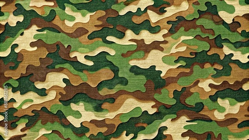 Military camouflage pattern with green and brown tones for blending into natural environments , Camouflage, Muster, Tarnfarbe photo