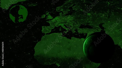 Abstract animation of planet jupiter and earth globe with a beautiful galaxy of sky photo