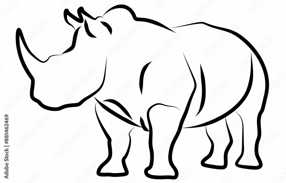 Rhino vector, line drawing side view illustration isolated on white background Rhino vector, line drawing side view illustration isolated on white background
