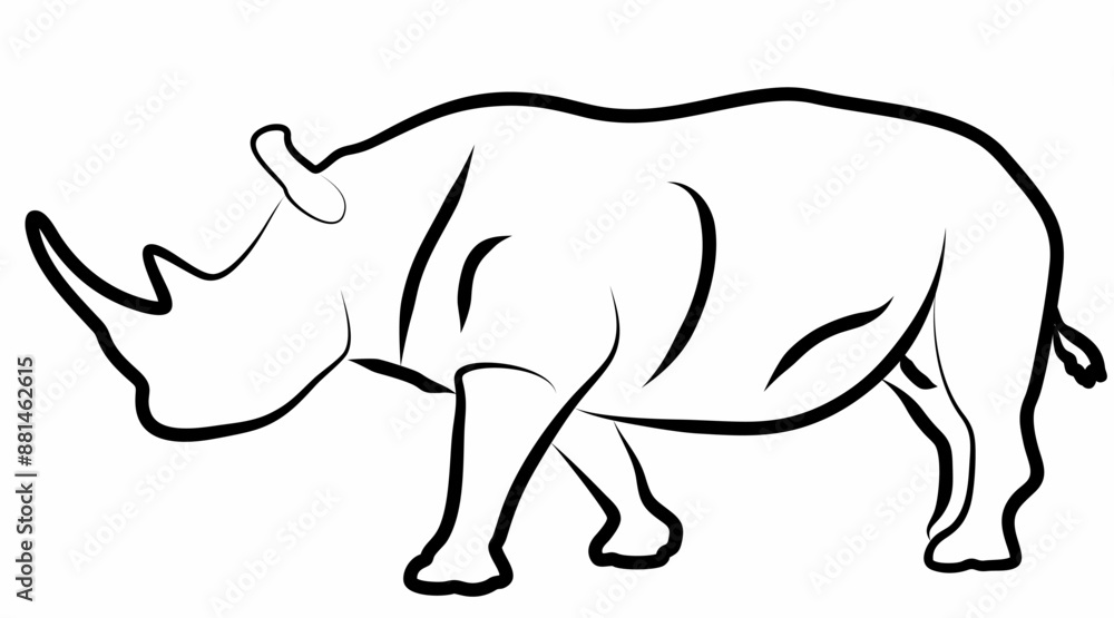 Fototapeta premium Rhino vector, line drawing side view illustration isolated on white background