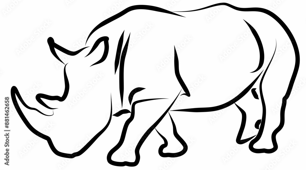 Rhino vector, line drawing side view illustration isolated on white background Rhino vector, line drawing side view illustration isolated on white background