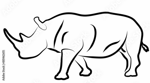 Rhino vector, line drawing side view illustration isolated on white background